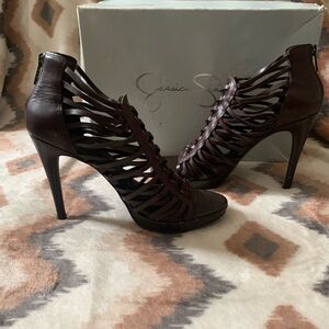 Jessica Simpson Womens Birdy Platform Sandal Lace Up Vamp fudge Brown Size 7.5M